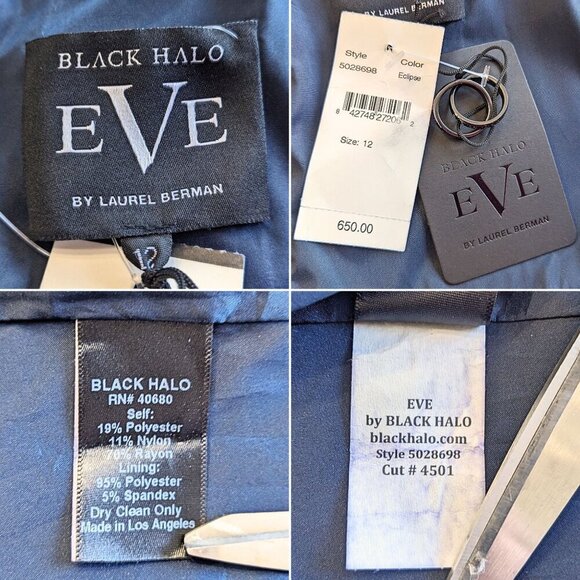 NWT BLACK HALO Eve Laurel Berman Jackie O Bouvier Maxi Gown Eclipse Blue Sz 12 - Picture 3 of 10